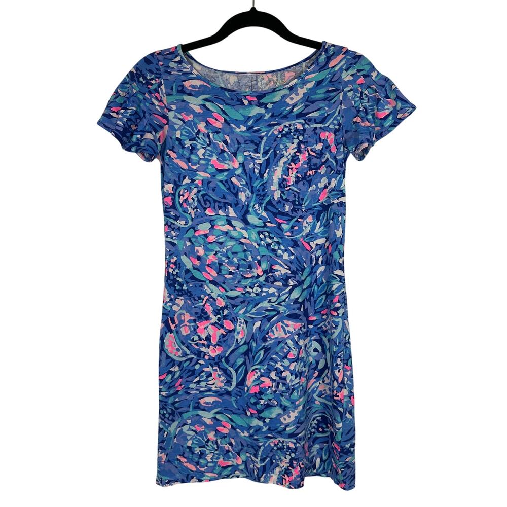 Lilly Pulitzer Womens Marah Party Wave Short Sleeve Blue/Pink Pullover Dress XXS